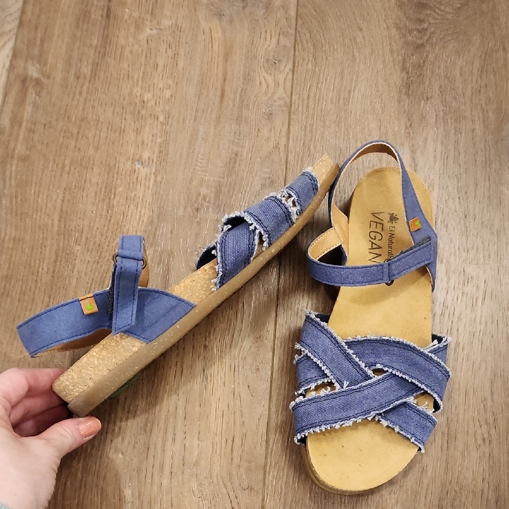 El Naturalista Vegan Sandals Made in Spain Blue Raw Edge Casual size 40/8.5